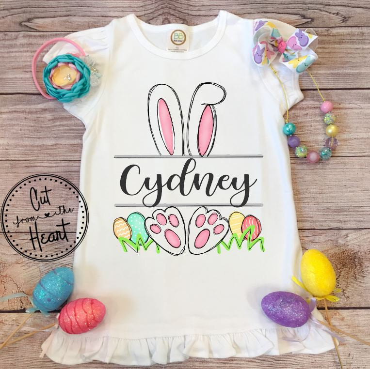 Personalized Girls Easter Bunny Shirt Cut From the Heart