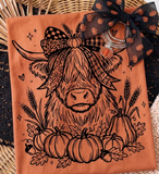 Cow Pumpkin & Bow - Shirt Color Is Heather Orange