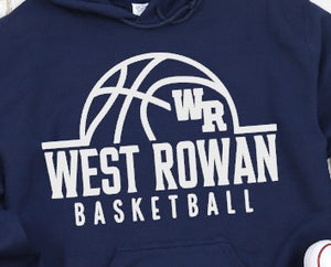 West Rowan Basketball - Choose From Short Sleeve, Crew Or Hooded Sweatshirt - Navy