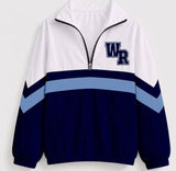 West Rowan Windbreaker - White & Navy with Light Blue Stripe - Navy WR Chest Logo
