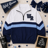 West Rowan Windbreaker - White & Navy with Light Blue Stripe - Navy WR Chest Logo