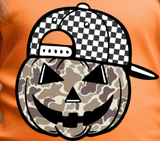 Camo Pumpkin - Boy or Girl  - You Choose The Shirt Style - Shirt is Orange