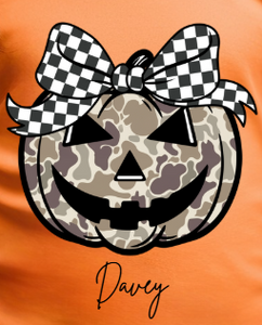 Camo Pumpkin - Boy or Girl  - You Choose The Shirt Style - Shirt is Orange