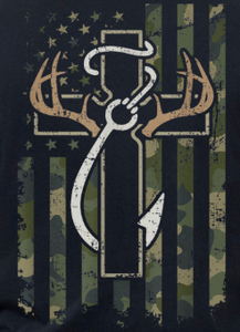 Hunting/Fishing Cross  - Youth & Adult Sizes - You Choose The Shirt Style - Shirt Color Is Black