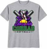 Carolina Cobras Softball ~ You Choose The Shirt Style - Shirt Color Is Gray