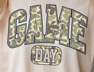 Camo Game Day  - You Choose The Shirt Style - Shirt Color Is Cream