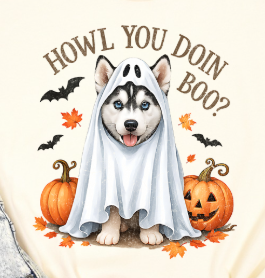Halloween Husky Dog -  Shirt Color Is Cream