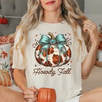 Howdy Fall Western Pumpkin - Shirt Color Is Cream