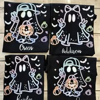 Kids Neon Ghost Personalized Graphics - Shirt Color Is Black