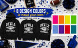 MYA Devils Football/Cheer - You Choose The Shirt Style & Design Color - Shirt Color Is Black (#3)