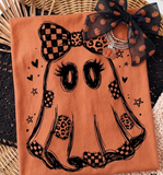 Ghost With Bow - Shirt Color Is Heather Orange