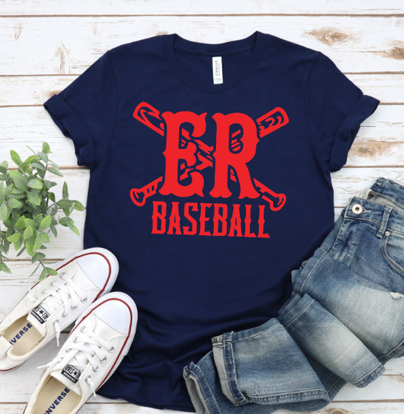 East Rowan Baseball - You Choose The Shirt Style - Shirt Color Is Navy