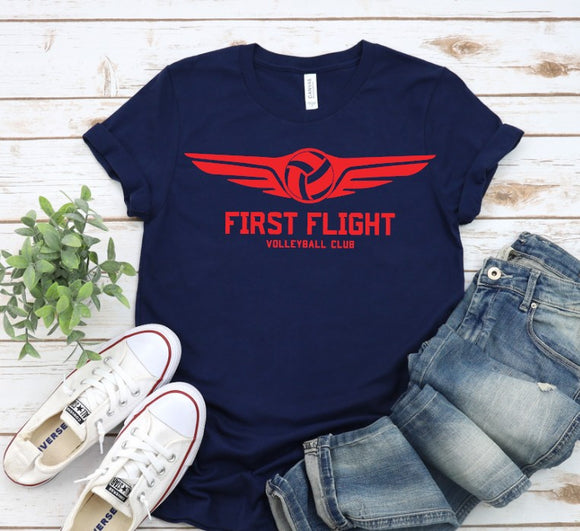 First Flight Volleyball - You Choose The Shirt Style - Shirt Color Is Navy