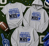 Mooresville Blue Devils Football - You Choose the Shirt Style - Shirt Color Sports Gray