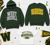 West Iredell Warriors - You Choose The Shirt Style & Design - Shirt Color is Green or White