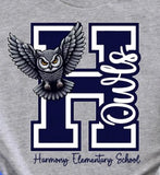 Harmony Elementary Owls  - You Choose The Shirt Style - Gray