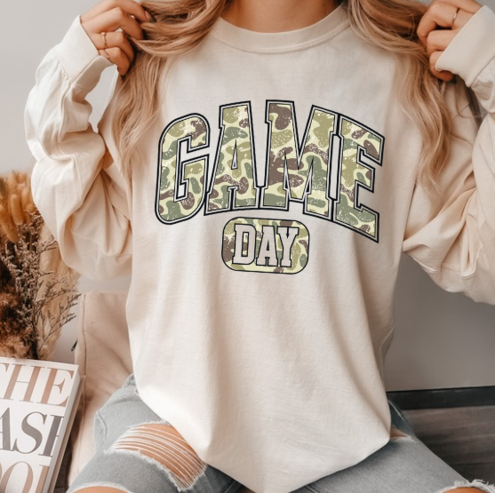Camo Game Day  - You Choose The Shirt Style - Shirt Color Is Cream