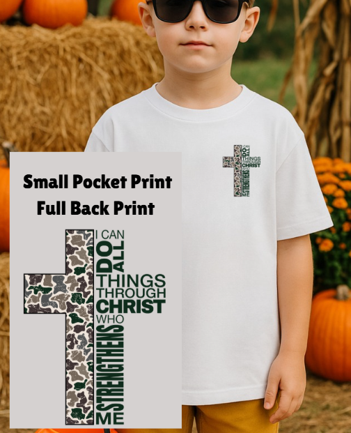 Distressed Cross - Front Pocket & Full Back - Youth & Adult