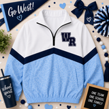 West Rowan Windbreaker - Light Blue Leopard With Navy Stripe - Navy WR Chest Logo
