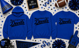 MYA Devils Football/Cheer - You Choose The Shirt Style - Shirt Color Is Royal Blue