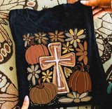 Fall Special - August -  Pumpkin/Cross - Shirt Color Is Black