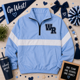 West Rowan Windbreaker - Light Blue With White Stripe - Navy WR Chest Logo