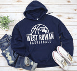 West Rowan Basketball - Choose From Short Sleeve, Crew Or Hooded Sweatshirt - Navy