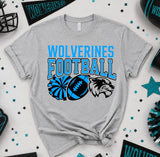 Wolverines Football & Cheerleading  - You Choose the Shirt Style - Shirt Color is Gray
