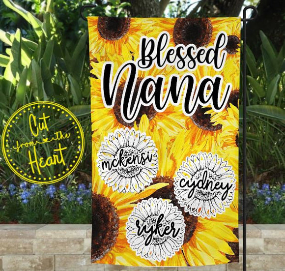 Personalized Mom or Grandmother Sunflower Garden Flag