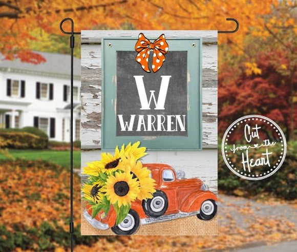 Fall Garden Flag With Vintage Truck and Sunflowers