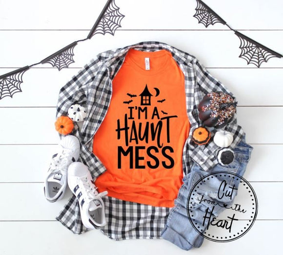 Haunt Mess Short Sleeve T-shirt Or Baseball Tee, Ladies Funny Fall Halloween Shirt, Women's Halloween T-shirt, Funny Halloween Shirt For Mom