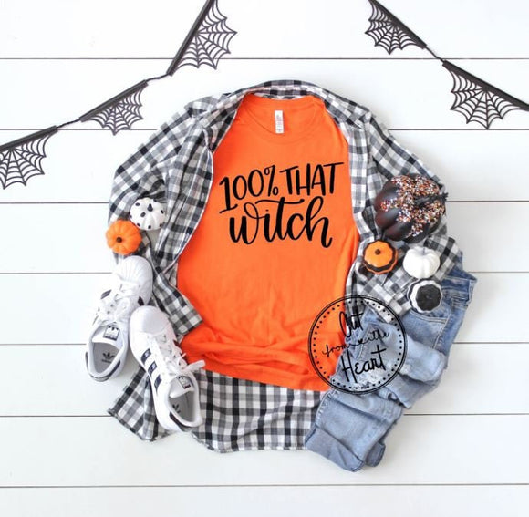 Halloween T-shirt/ Baseball Tee, 100% That Witch, Screen Printed Funny Halloween Fall Shirt, Funny Halloween Shirt , Halloween Shirt For Her