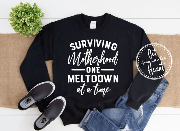 Surviving Motherhood One Meltdown At A Time, Funny Shirt For Mom, Gift For Mom, Toddler Mom Shirt, Motherhood Shirt, Sweatshirt For Mom